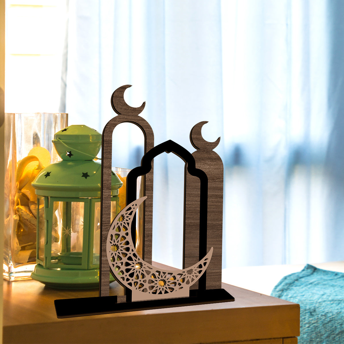 1pc Wooden Ramadan Mubarak Centerpiece, Farmhouse Style Table Sign, Frameless Log Artwork, Religious Islamic Holiday Decor, Universal Ramadan Kareem Table Decor, Non, English Language, Small Decorative Piece for Home and Gift