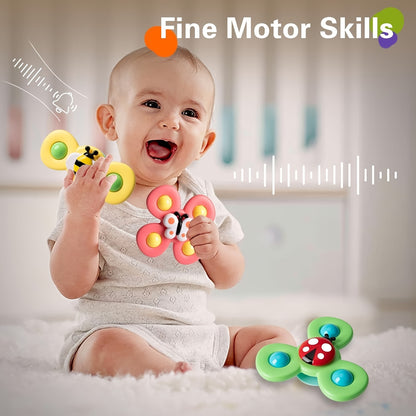 3-Pack Suction Cup Spinner Wheel Toys For Boys Ages 1-2 - Fun And Engaging Baby Toys! Christmas Halloween Thanksgiving Gifts