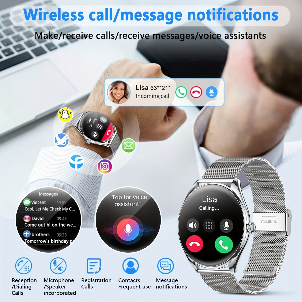 Ultra Thin Smartwatch For Men And Women Gift, 3.63 Cm Full Touch Screen With SMS And Make/Answer Call, For Android/IPhone, Fitness Activity Tracking Watch, Many Sport Modes, Pedometer, Distance, 100+ Exercise Modes