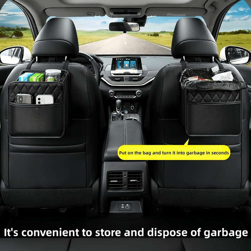 1pc Faux Leather Car Seat Back Storage Bag - Spacious, Durable, Easy to Clean Hanging Organizer for Water Bottles, Snacks, and Phone - Perfect for All Car Models, Car Organization | Quilted Texture | Durable Material, Car Sto