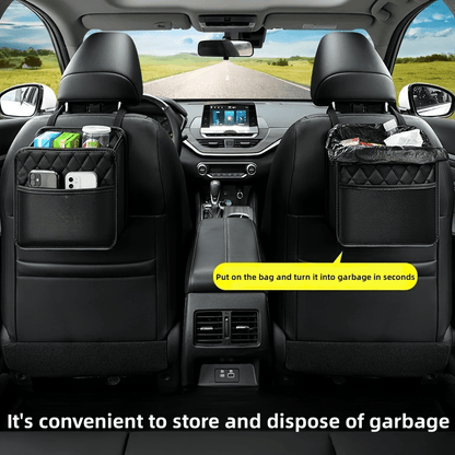 1pc Faux Leather Car Seat Back Storage Bag - Spacious, Durable, Easy to Clean Hanging Organizer for Water Bottles, Snacks, and Phone - Perfect for All Car Models, Car Organization | Quilted Texture | Durable Material, Car Sto