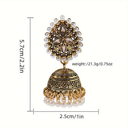 Stunning Bollywood-Inspired Drop Earrings - Women Jewelry - Retro Flower and Lantern Design, Golden or Silvery Finish, Daily Outfit and Party Accessories with Unique Style