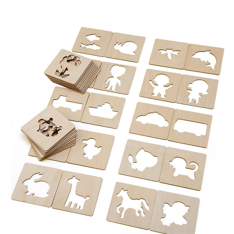 20pcs Wooden Drawing Stencils Kit, Drawing Board Toys Coloring Puzzle Arts Crafts Set, Educational Toys