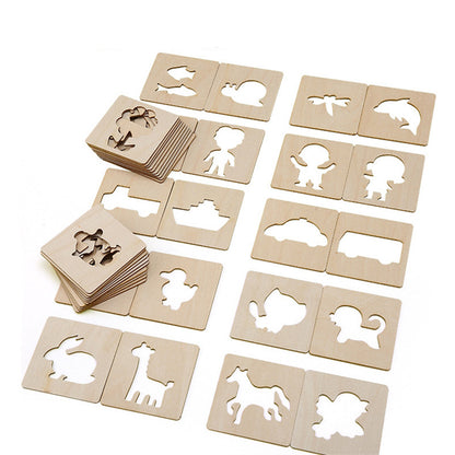 20pcs Wooden Drawing Stencils Kit, Drawing Board Toys Coloring Puzzle Arts Crafts Set, Educational Toys