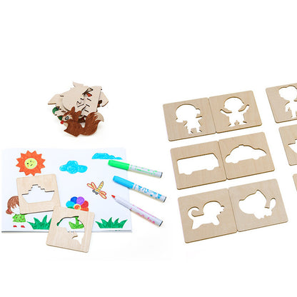20pcs Wooden Drawing Stencils Kit, Drawing Board Toys Coloring Puzzle Arts Crafts Set, Educational Toys