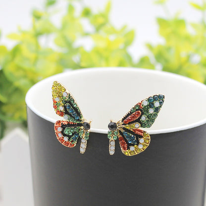 Vibrant Butterfly Shaped Stud Earrings - Sparkling Alloy Jewelry with Synthetic Gems Inlay, Bohemian Luxury Style, Hypoallergenic, Nickel-Free, Perfect for Women's Everyday Wear