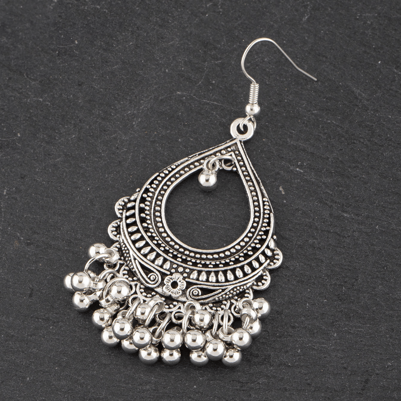 Vintage-Inspired Bohemian Dangle Earrings - Hollow Droplet Shape Metal Bells with Tassel, Ramadan Ear Jewelry - Unique Vocation Style, Fashionable Accessory for Women