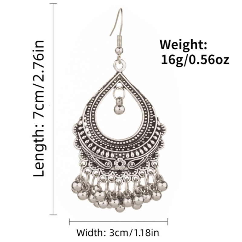 Vintage-Inspired Bohemian Dangle Earrings - Hollow Droplet Shape Metal Bells with Tassel, Ramadan Ear Jewelry - Unique Vocation Style, Fashionable Accessory for Women