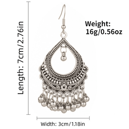 Vintage-Inspired Bohemian Dangle Earrings - Hollow Droplet Shape Metal Bells with Tassel, Ramadan Ear Jewelry - Unique Vocation Style, Fashionable Accessory for Women