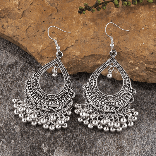 Vintage-Inspired Bohemian Dangle Earrings - Hollow Droplet Shape Metal Bells with Tassel, Ramadan Ear Jewelry - Unique Vocation Style, Fashionable Accessory for Women