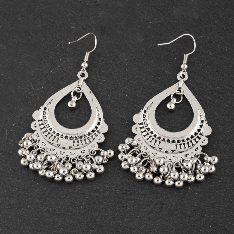 Vintage-Inspired Bohemian Dangle Earrings - Hollow Droplet Shape Metal Bells with Tassel, Ramadan Ear Jewelry - Unique Vocation Style, Fashionable Accessory for Women