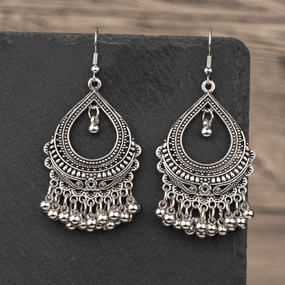 Vintage-Inspired Bohemian Dangle Earrings - Hollow Droplet Shape Metal Bells with Tassel, Ramadan Ear Jewelry - Unique Vocation Style, Fashionable Accessory for Women