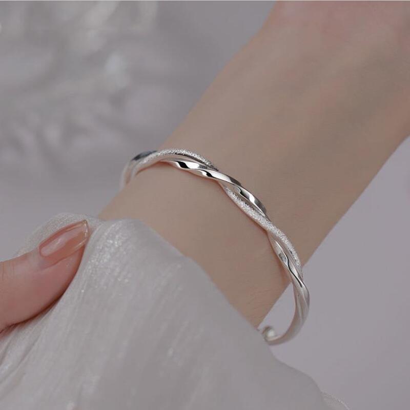 1pc, Silvery Simple Cuff Bracelets, Mobius Nail Sand Bracelet, Round Bangle, Female Jewelry, Bracelet Packs, Birthday Gifts, Holiday Gifts, Mother's Day Gifts, Party Favors