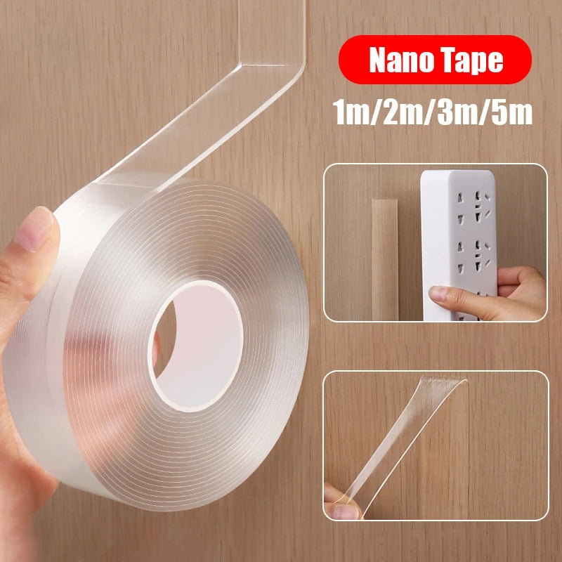 1pc Transparent Nano Tape, Washable Gel Reusable Double-Sided Tape Adhesive Nano Tape, Traceless Sticker Removable Universal Disks Glue Tape, Kitchen Bathroom Bedroom Office Accessories