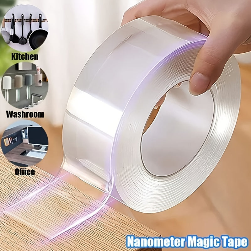 1pc Transparent Nano Tape, Washable Gel Reusable Double-Sided Tape Adhesive Nano Tape, Traceless Sticker Removable Universal Disks Glue Tape, Kitchen Bathroom Bedroom Office Accessories