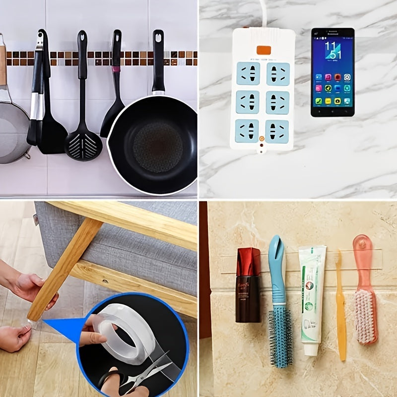 1pc Transparent Nano Tape, Washable Gel Reusable Double-Sided Tape Adhesive Nano Tape, Traceless Sticker Removable Universal Disks Glue Tape, Kitchen Bathroom Bedroom Office Accessories