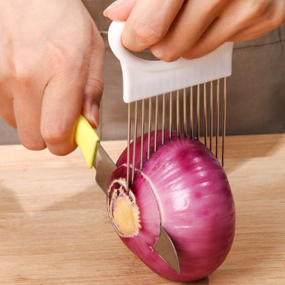 1pc, Onion Slicer Holder, Onion Holder For Slicing, Stainless Steel Onion Slicer Cutter, Lemon Holder Slicer, Creative Onion Slicer Holder, Onion Slicer Cutter For Steak Tendons, Household Gadget, Kitchen Too