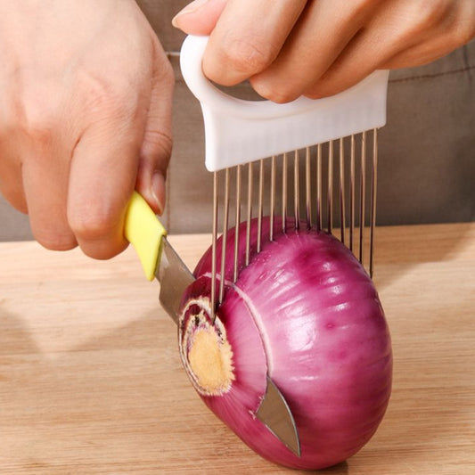 1pc, Onion Slicer Holder, Onion Holder For Slicing, Stainless Steel Onion Slicer Cutter, Lemon Holder Slicer, Creative Onion Slicer Holder, Onion Slicer Cutter For Steak Tendons, Household Gadget, Kitchen Too