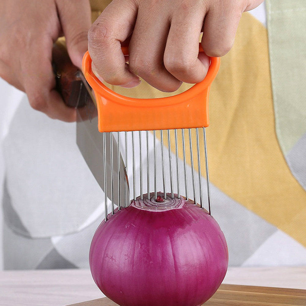 1pc, Onion Slicer Holder, Onion Holder For Slicing, Stainless Steel Onion Slicer Cutter, Lemon Holder Slicer, Creative Onion Slicer Holder, Onion Slicer Cutter For Steak Tendons, Household Gadget, Kitchen Too