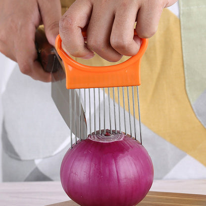 1pc, Onion Slicer Holder, Onion Holder For Slicing, Stainless Steel Onion Slicer Cutter, Lemon Holder Slicer, Creative Onion Slicer Holder, Onion Slicer Cutter For Steak Tendons, Household Gadget, Kitchen Too