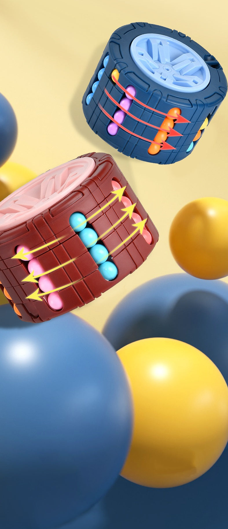 3D Cylinder Cube Toy Magical Bean Gyro Rotate Slide Puzzle Games Relieve Stress For Children Educational Toys (red, Blue, Black), Halloween, Christmas gift, Thanksgiving Day gift