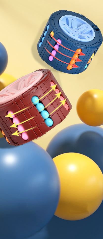 3D Cylinder Cube Toy Magical Bean Gyro Rotate Slide Puzzle Games Relieve Stress For Children Educational Toys (red, Blue, Black), Halloween, Christmas gift, Thanksgiving Day gift