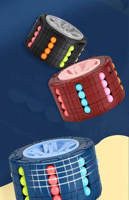 3D Cylinder Cube Toy Magical Bean Gyro Rotate Slide Puzzle Games Relieve Stress For Children Educational Toys (red, Blue, Black), Halloween, Christmas gift, Thanksgiving Day gift