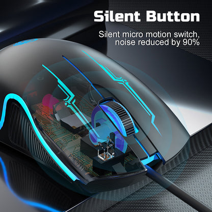 Colorful Mute Wired Gaming Mouse 1600 DPI Magic 3 Button USB Mouse With RGB Backlight Mute Mice For PC Gamer Computer Laptop Mouse Mice