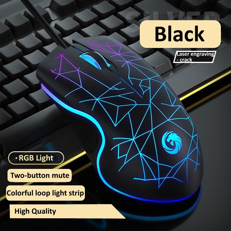 Colorful Mute Wired Gaming Mouse 1600 DPI Magic 3 Button USB Mouse With RGB Backlight Mute Mice For PC Gamer Computer Laptop Mouse Mice
