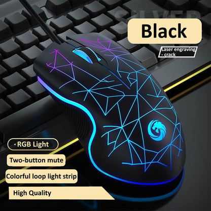 Colorful Mute Wired Gaming Mouse 1600 DPI Magic 3 Button USB Mouse With RGB Backlight Mute Mice For PC Gamer Computer Laptop Mouse Mice
