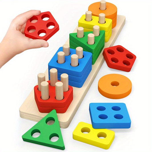 1set Montessori Sorting & Stacking, Educational Wooden Toys For 3-6 Year Old Boys & Girls Color Recognition, Shape Sorter & Learning Puzzles - Perfect Gift! easter gift