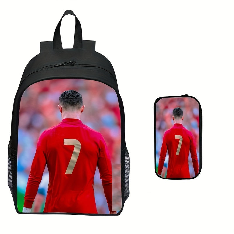 2pcs New Printed Girls Boys Backpack Set, Cool Football Students Large Capacity School Bag, Women Men Casual Backpack