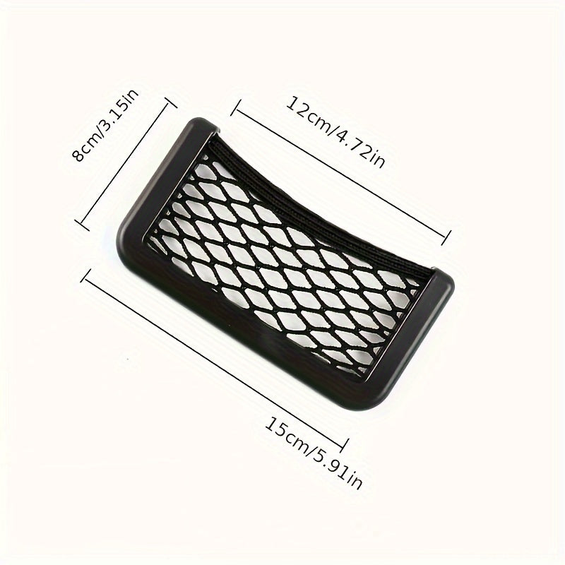 Versatile Car Storage Net Box - No-Drill, Black Plastic Organizer For Small Items & Phone Holder, Essential Car Interior Accessory