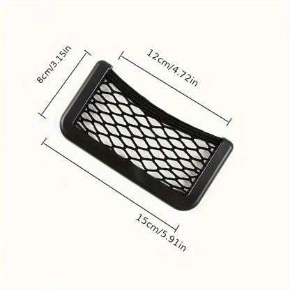 Versatile Car Storage Net Box - No-Drill, Black Plastic Organizer For Small Items & Phone Holder, Essential Car Interior Accessory