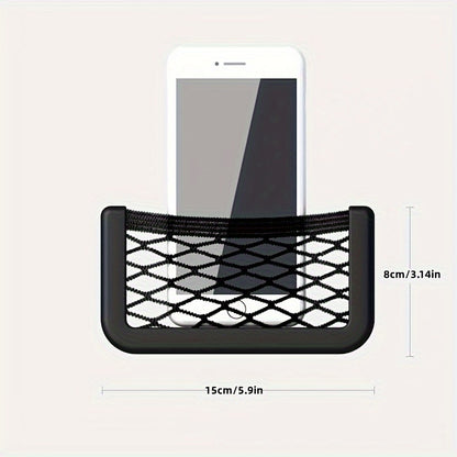 Versatile Car Storage Net Box - No-Drill, Black Plastic Organizer For Small Items & Phone Holder, Essential Car Interior Accessory