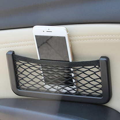 Versatile Car Storage Net Box - No-Drill, Black Plastic Organizer For Small Items & Phone Holder, Essential Car Interior Accessory