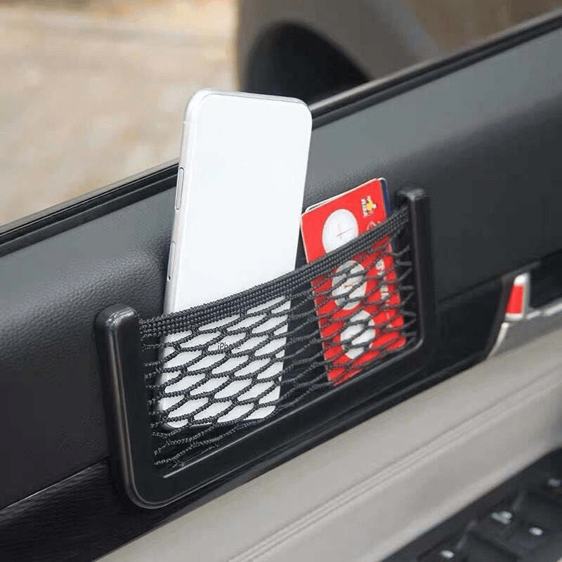 Versatile Car Storage Net Box - No-Drill, Black Plastic Organizer For Small Items & Phone Holder, Essential Car Interior Accessory