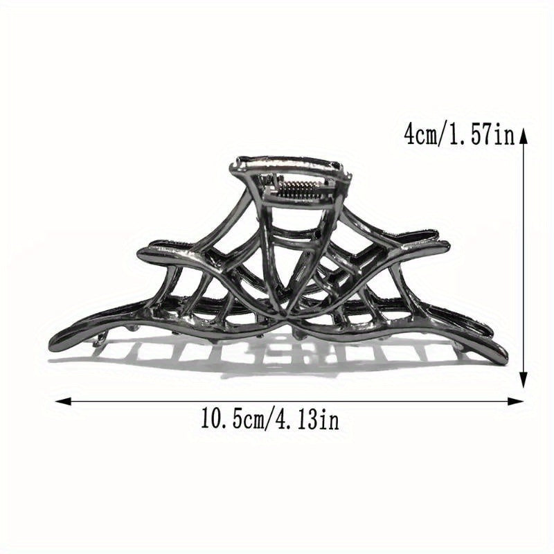 New 2024 Halloween Spider Web Hair Claw Clips For Women Jewelry Accessories Black Silvery Golden Large Metal Barrette Party Headwear