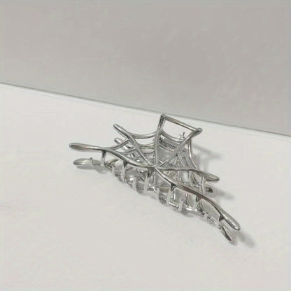 New 2024 Halloween Spider Web Hair Claw Clips For Women Jewelry Accessories Black Silvery Golden Large Metal Barrette Party Headwear