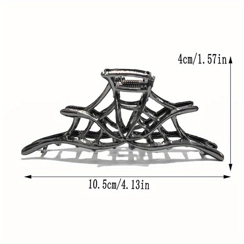 New 2024 Halloween Spider Web Hair Claw Clips For Women Jewelry Accessories Black Silvery Golden Large Metal Barrette Party Headwear