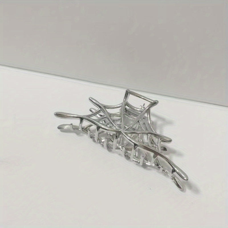 New 2024 Halloween Spider Web Hair Claw Clips For Women Jewelry Accessories Black Silvery Golden Large Metal Barrette Party Headwear