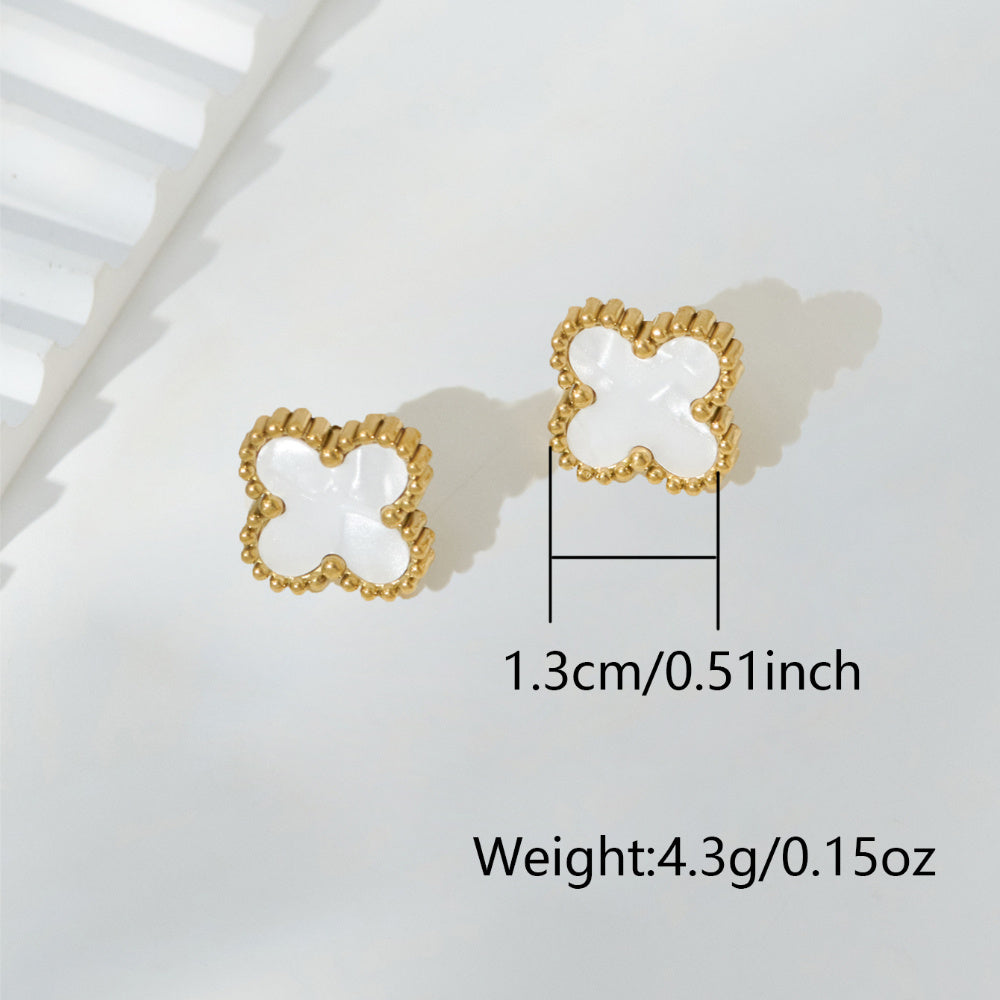 Elegant Golden-Tone Four-Leaf Clover Jewelry Set With White Mother Of Pearl Accents - Necklace, Bracelet & Earrings For Women Jewelry For Women Necklaces For Women