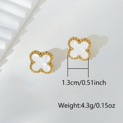 Elegant Golden-Tone Four-Leaf Clover Jewelry Set With White Mother Of Pearl Accents - Necklace, Bracelet & Earrings For Women Jewelry For Women Necklaces For Women