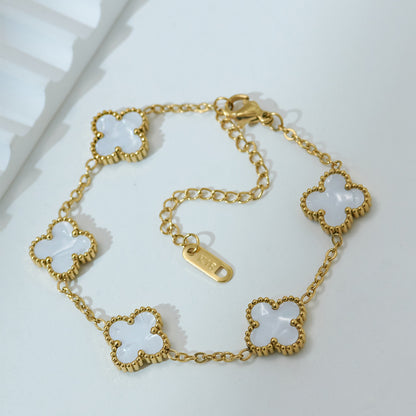 Elegant Golden-Tone Four-Leaf Clover Jewelry Set With White Mother Of Pearl Accents - Necklace, Bracelet & Earrings For Women Jewelry For Women Necklaces For Women