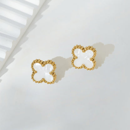 Elegant Golden-Tone Four-Leaf Clover Jewelry Set With White Mother Of Pearl Accents - Necklace, Bracelet & Earrings For Women Jewelry For Women Necklaces For Women