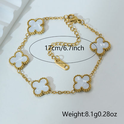 Elegant Golden-Tone Four-Leaf Clover Jewelry Set With White Mother Of Pearl Accents - Necklace, Bracelet & Earrings For Women Jewelry For Women Necklaces For Women