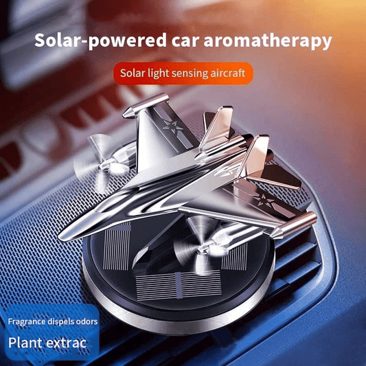 Solar-Powered Fighter Jet Air Freshener – Aluminum Alloy, Odor Eliminator with Plant-Based Fragrance, Dashboard Decorative Perfume Diffuser for Cars, Motorcycles & Laptops, Car Interior Accessories | Sleek Aircraft Design |