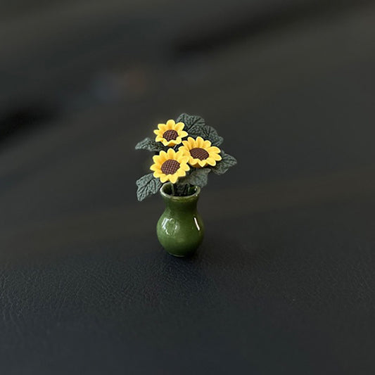 1pc Car Interior Resin Mini Sunflower Vase Car Dashboard Rearview Mirror Car Accessories Ladies Gift