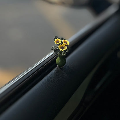 1pc Car Interior Resin Mini Sunflower Vase Car Dashboard Rearview Mirror Car Accessories Ladies Gift