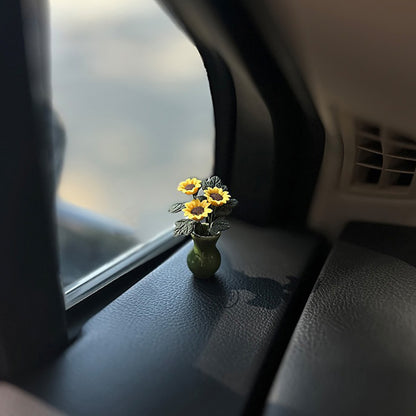 1pc Car Interior Resin Mini Sunflower Vase Car Dashboard Rearview Mirror Car Accessories Ladies Gift